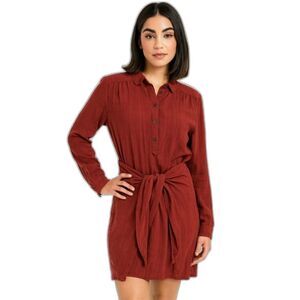 AMBERCROMBIE MAEVE Russet Button-Up Unique Tie Waist Dress 8